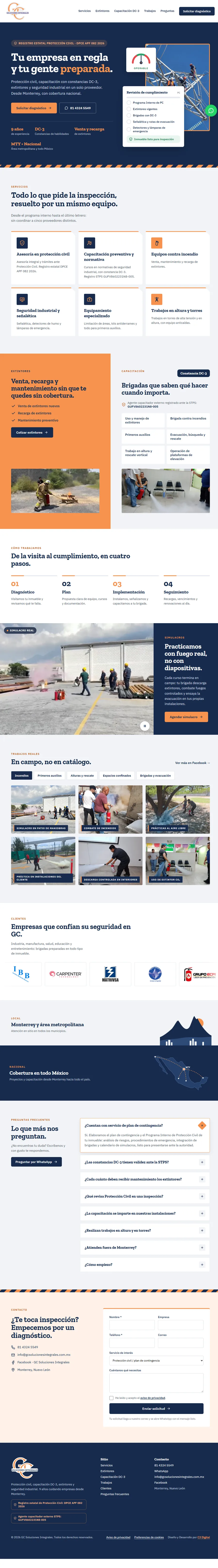Sitio web de GC Soluciones Integrales, protección civil y seguridad industrial en Monterrey