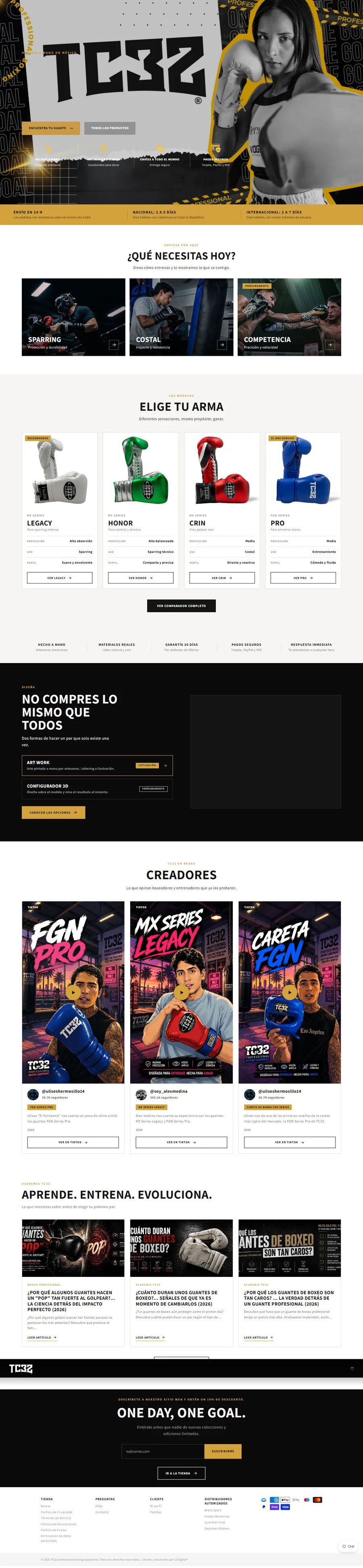 Sitio web de TC32, tienda en línea de equipo de box
